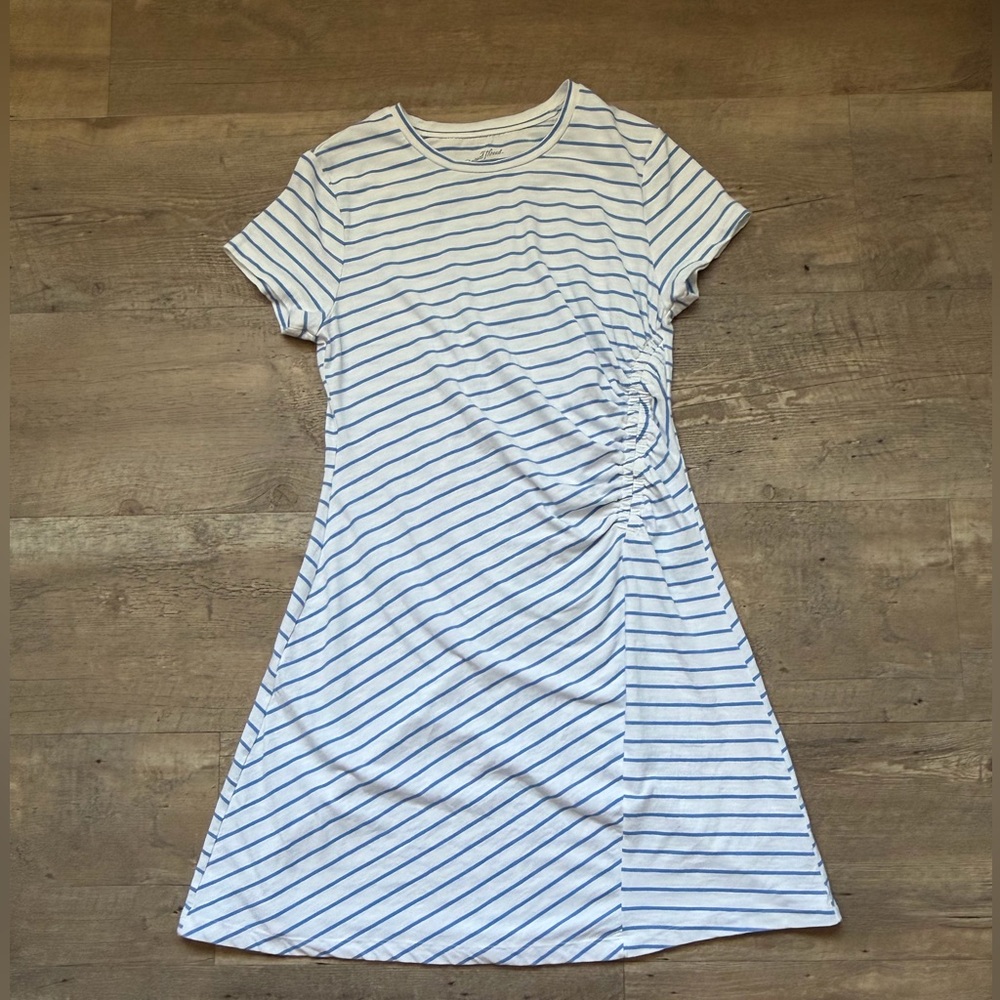 Universal Thread Striped T-Shirt Dress | Ruched Side | Blue & White | Size M